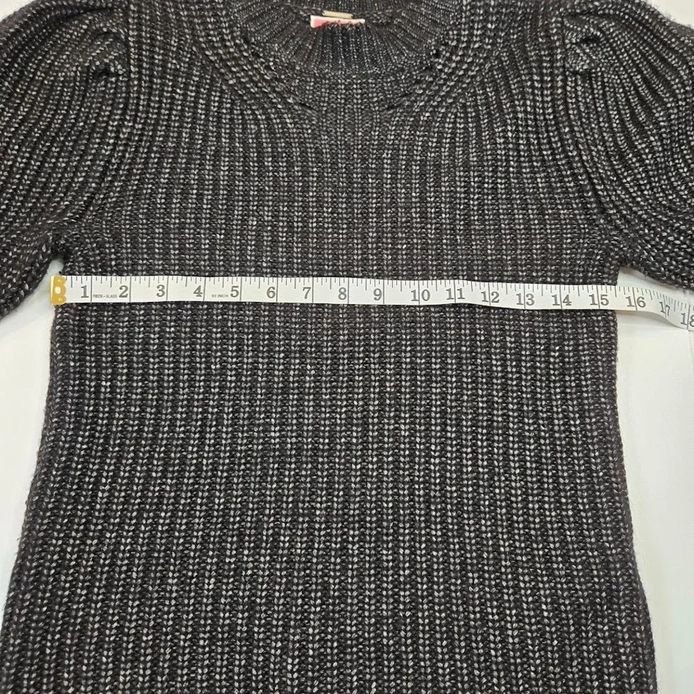 Kate Spade Lurex Puff‎ Sleeve Sweater Size SMALL Charcoal Gray Chunky Rib Knit